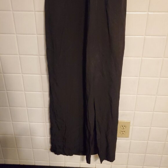 Vintage 80s Formal Black Sequin Halter Neck Side Slit Maxi Dress Goth Retro Glam - Picture 9 of 12